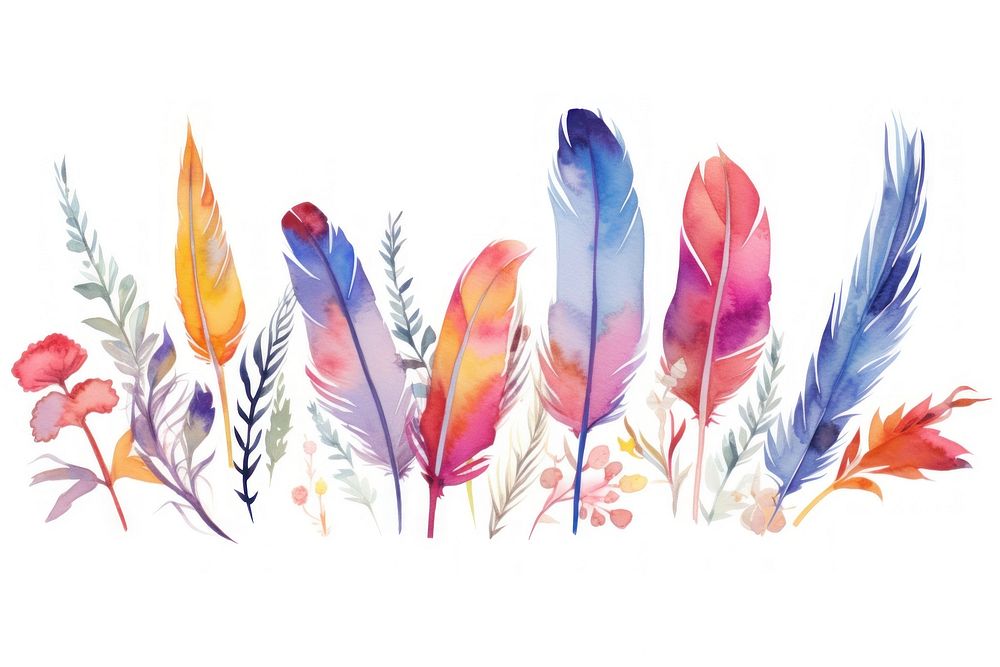 Feathers and flowers pattern nature white background.