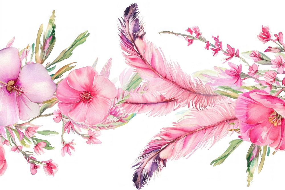 Feathers and pink flowers pattern nature plant.