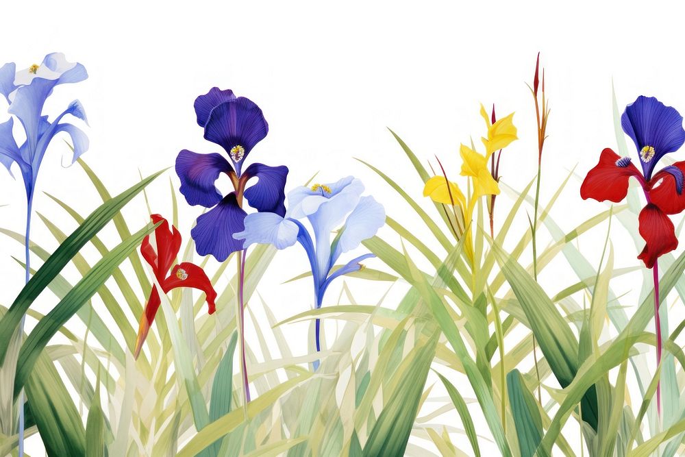 Palm leaves and iris flowers nature plant petal.