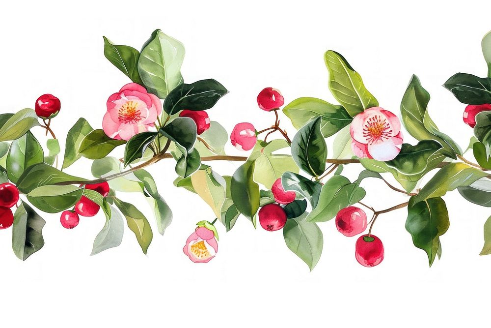 Winterberry and Camellia flower plant leaf.