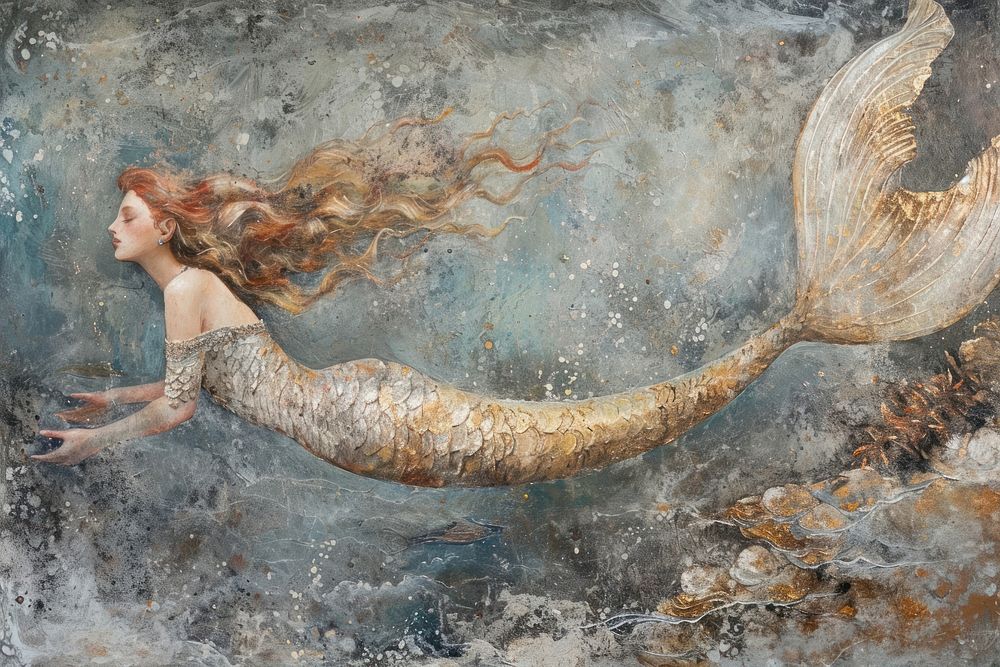 Painting art mermaid animal fish sea.