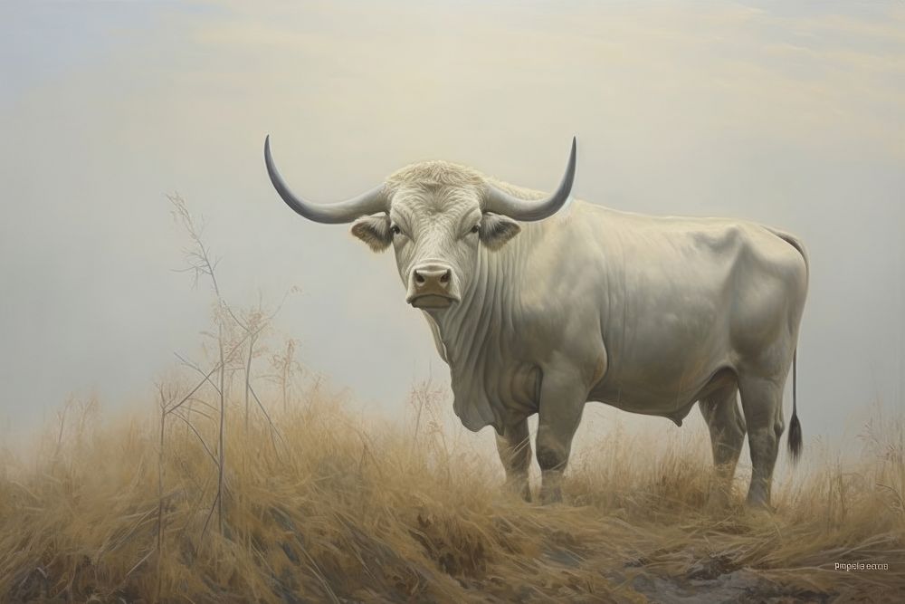 Painting art bull livestock landscape animal.