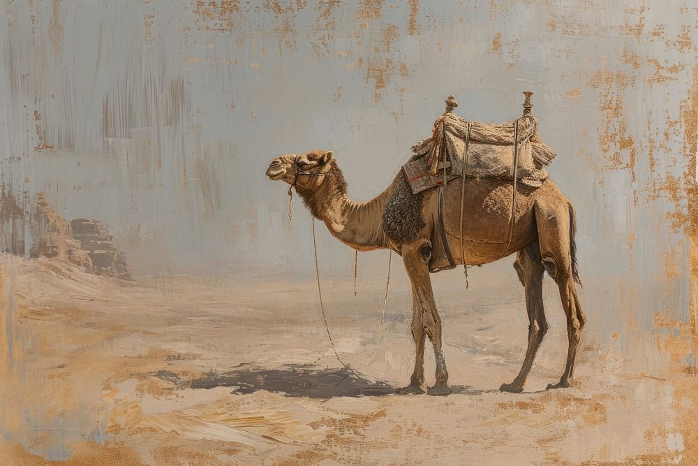 Painting art camel animal mammal desert.