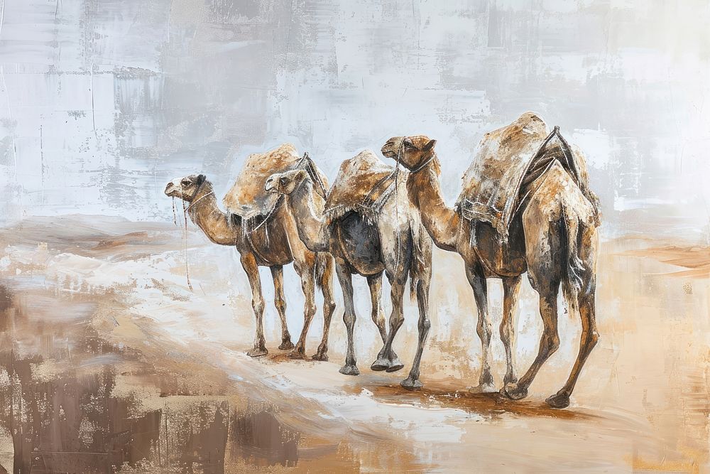 Painting art camel animal mammal desert.
