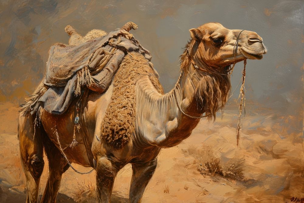 Painting art camel livestock animal mammal.