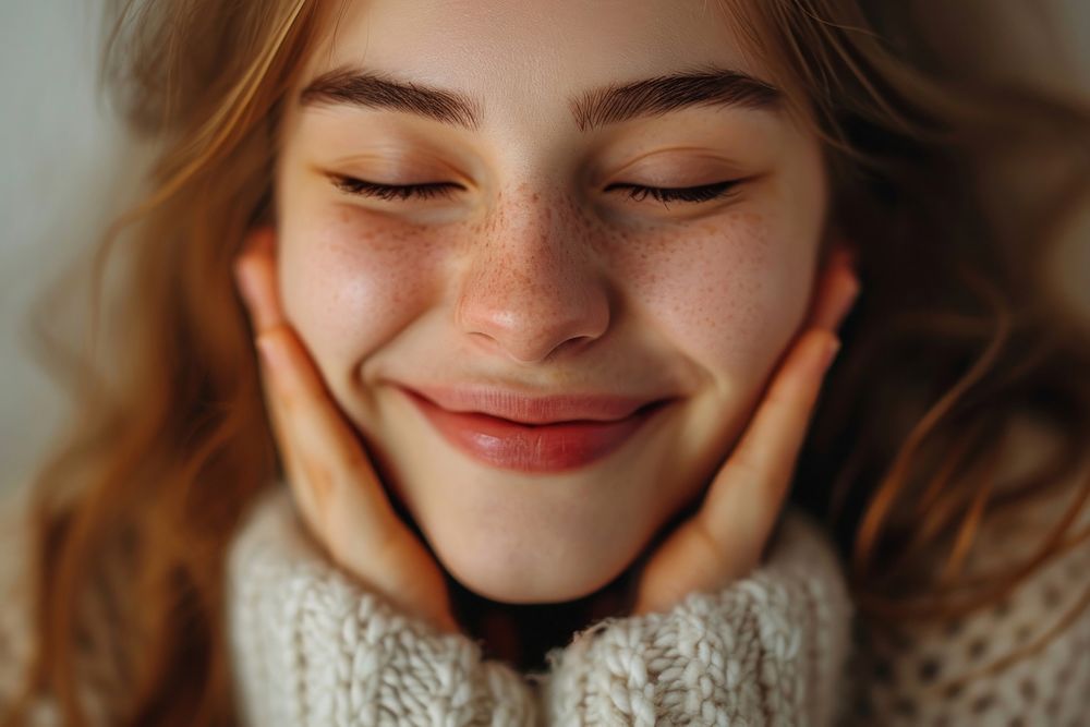 Cute young woman laughing smile skin.