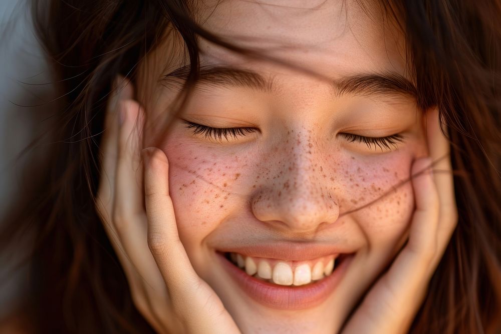 Cute young woman laughing adult skin.