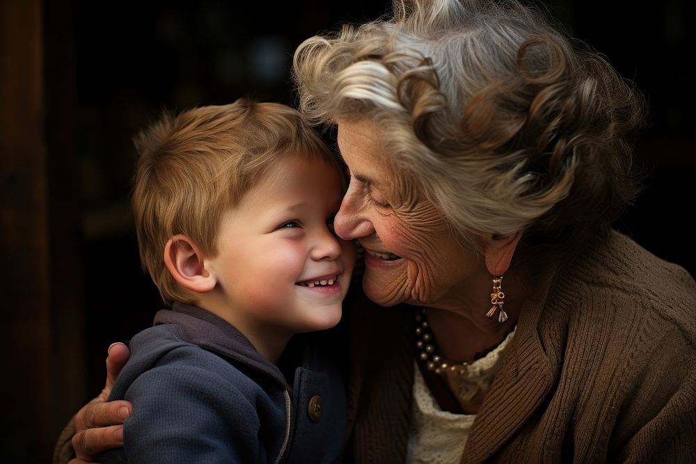 Grandparent portrait kissing adult. AI generated Image by rawpixel.
