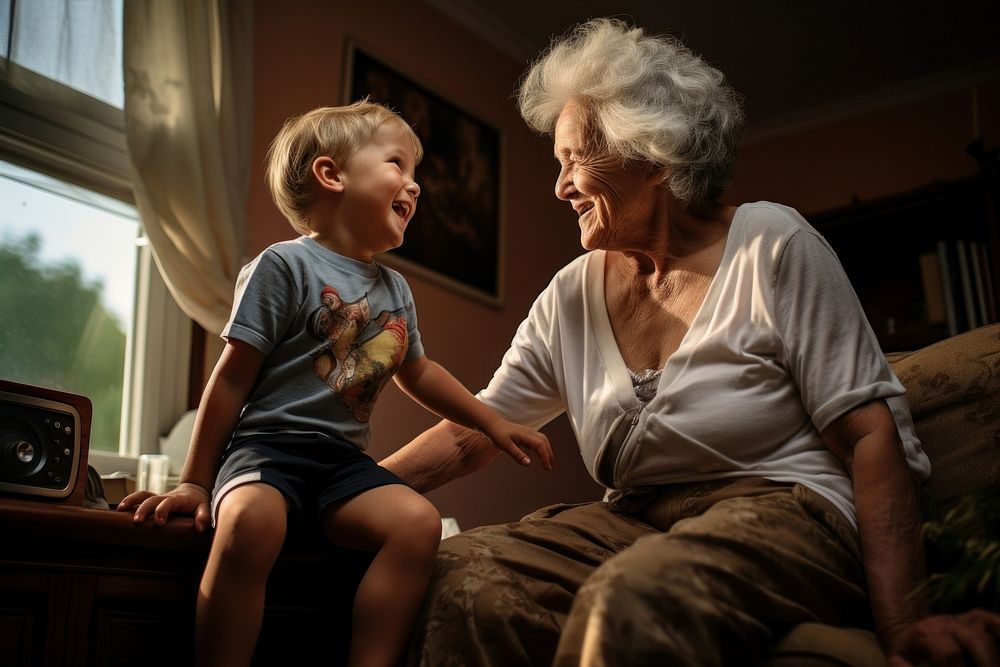 Young boy playing with grandma grandparent portrait adult. AI generated Image by rawpixel.