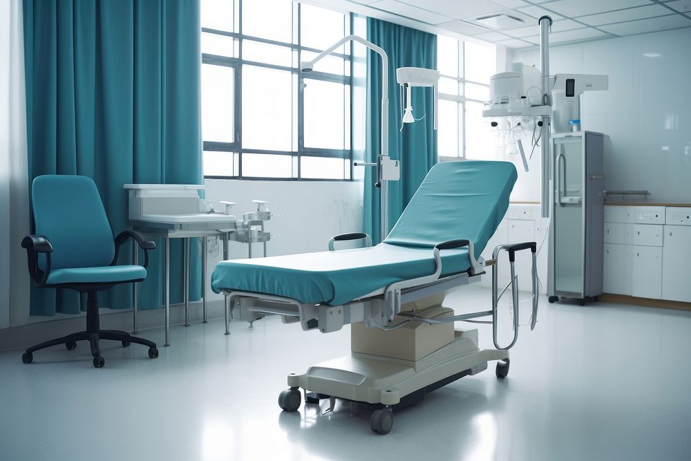 Empty hospital room with surgical table and chair architecture furniture building. AI generated Image by rawpixel.