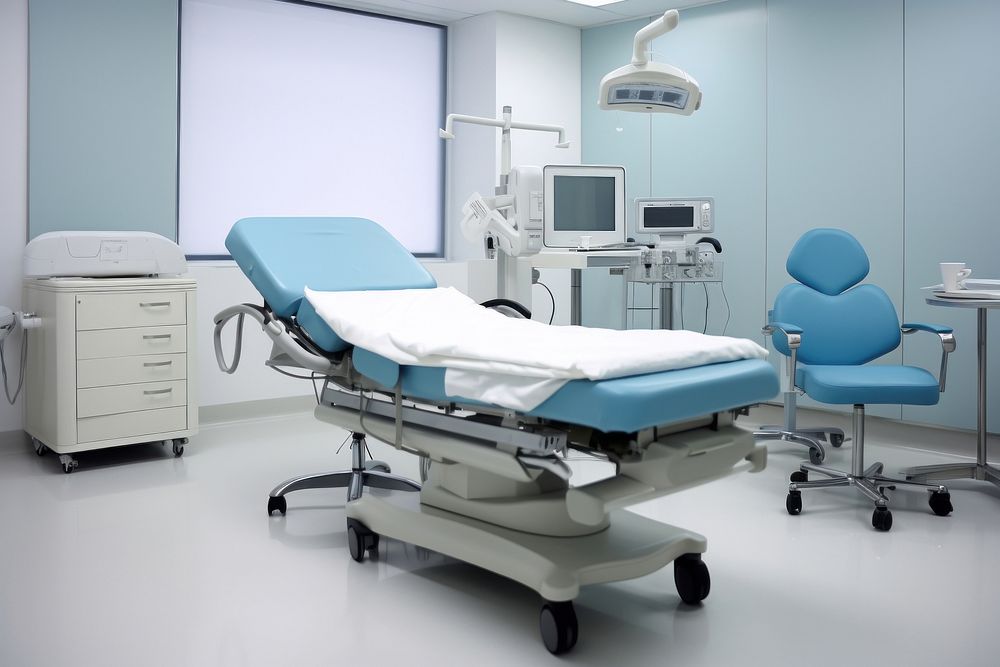 Empty hospital room with surgical table and chair architecture furniture building. AI generated Image by rawpixel.