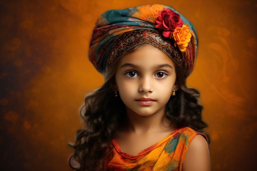Girl portrait turban child. AI generated Image by rawpixel.