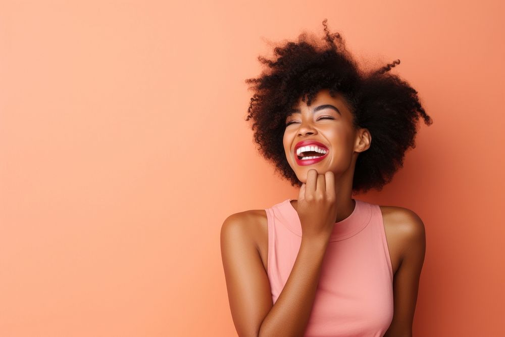 Laughing young black woman adult smile joy.