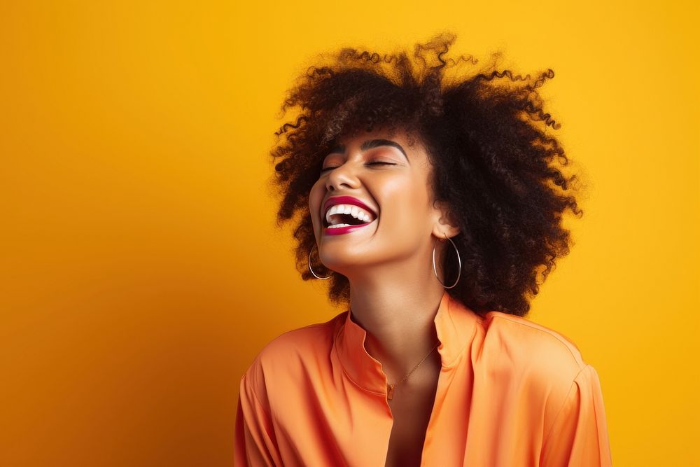 Laughing young black woman adult smile joy.