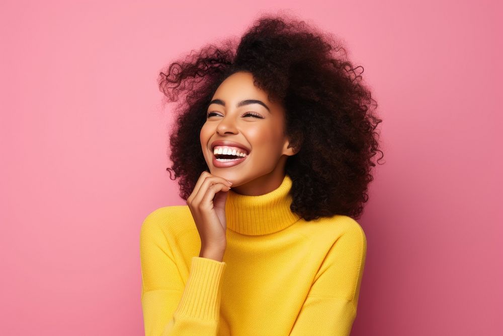 Laughing young black woman smile adult joy.