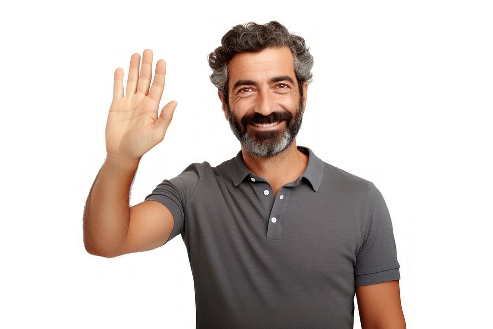 Man making a friendly waving hand portrait smile adult.
