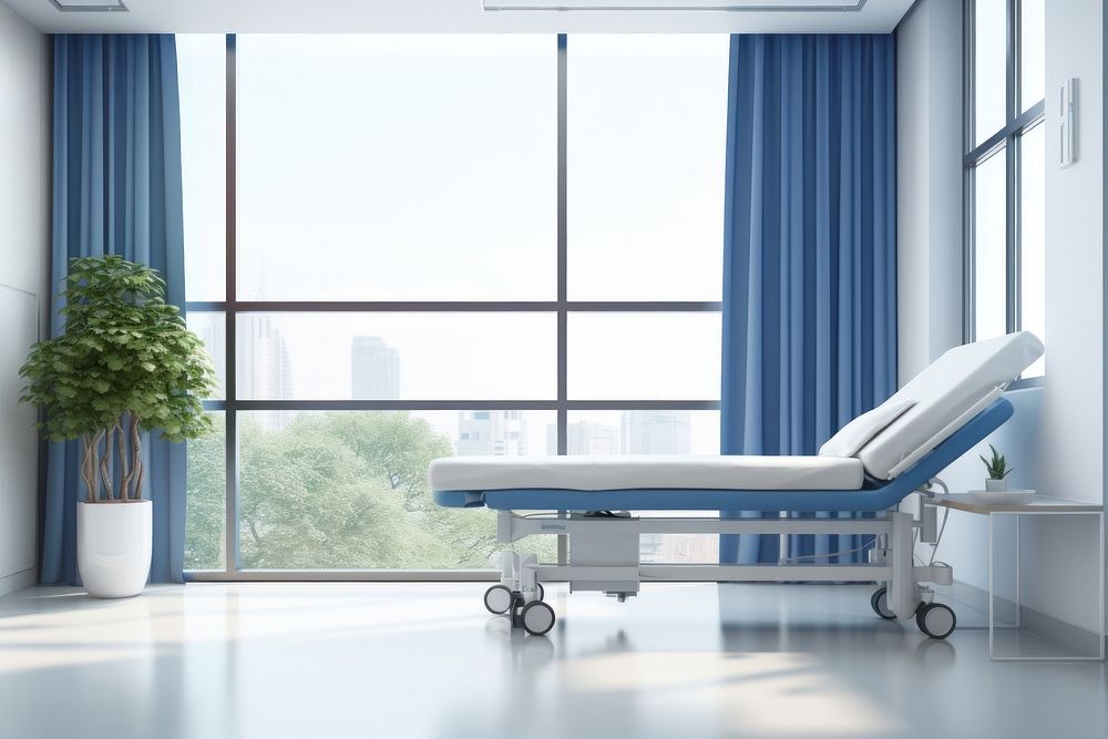 Medical room with furniture and window architecture stretcher hospital. AI generated Image by rawpixel.