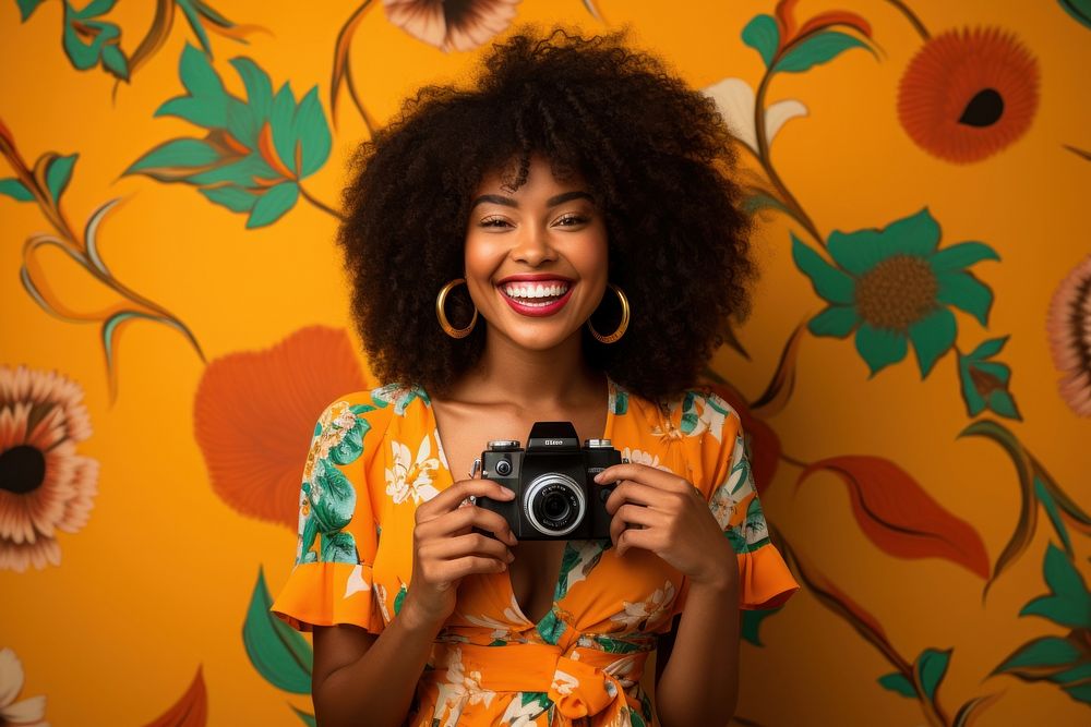 Smiling young black woman portrait camera smile.