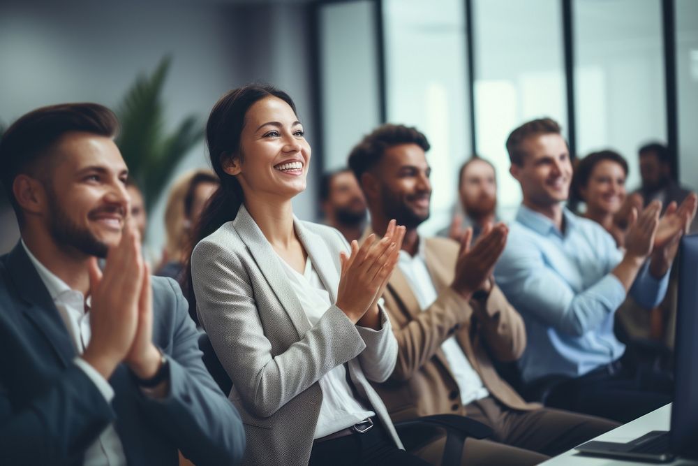 People applauding and clapping hand in meeting room at office adult togetherness achievement. AI generated Image by rawpixel.