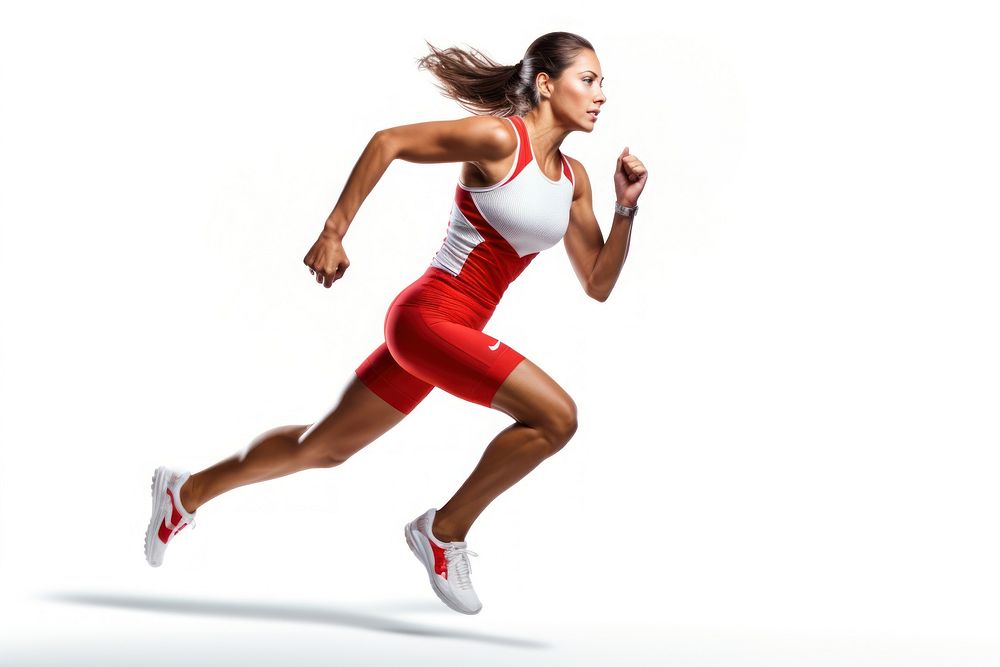 Woman athlete running jogging adult white background.