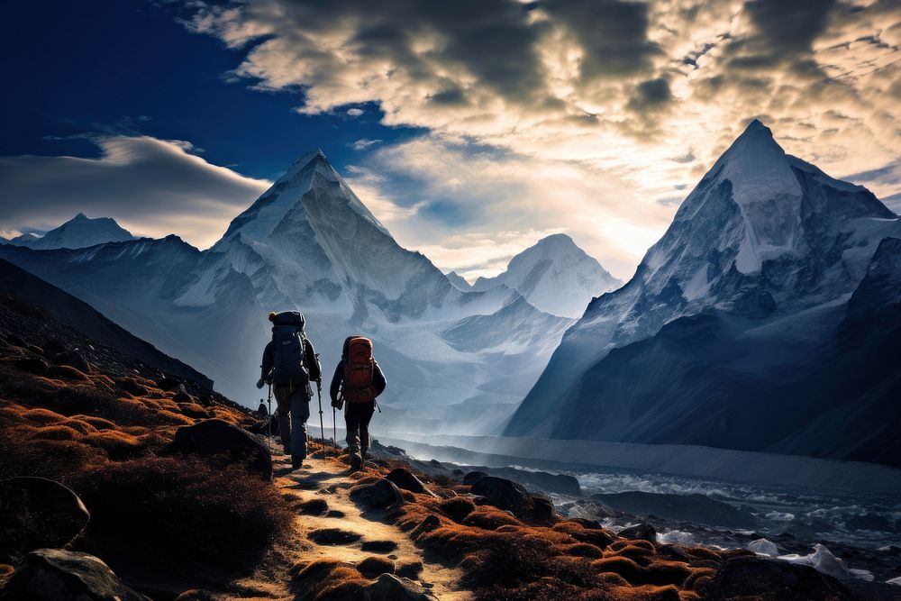 Tour trekking trek up the everest valley backpacking adventure mountain. AI generated Image by rawpixel.