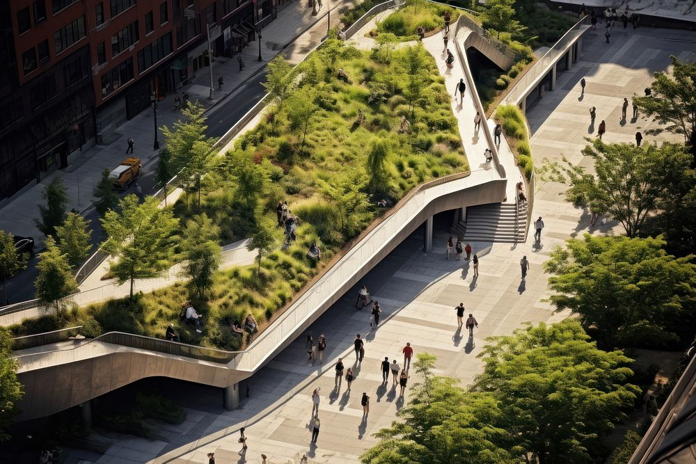 High line park architecture outdoors downtown. AI generated Image by rawpixel.