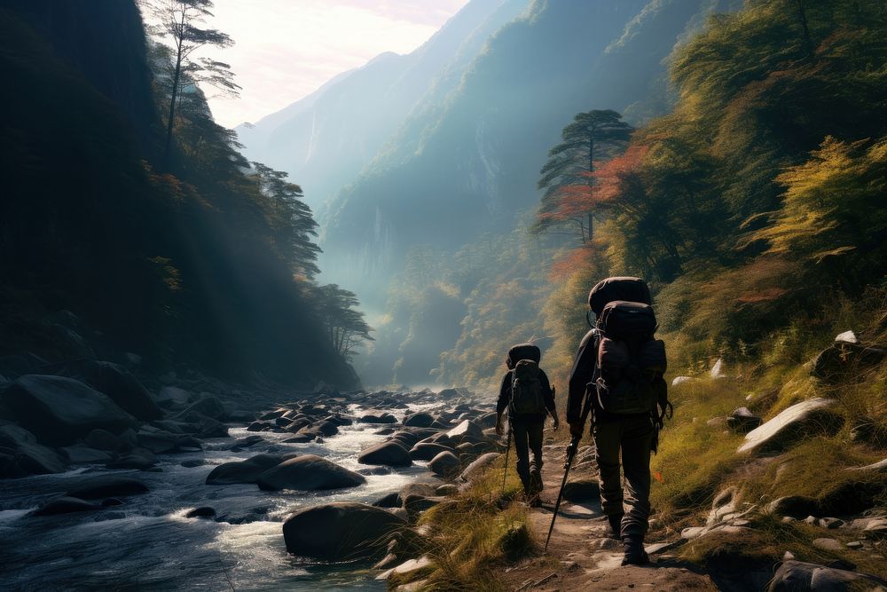 Trekking tour backpacking adventure outdoors. AI generated Image by rawpixel.
