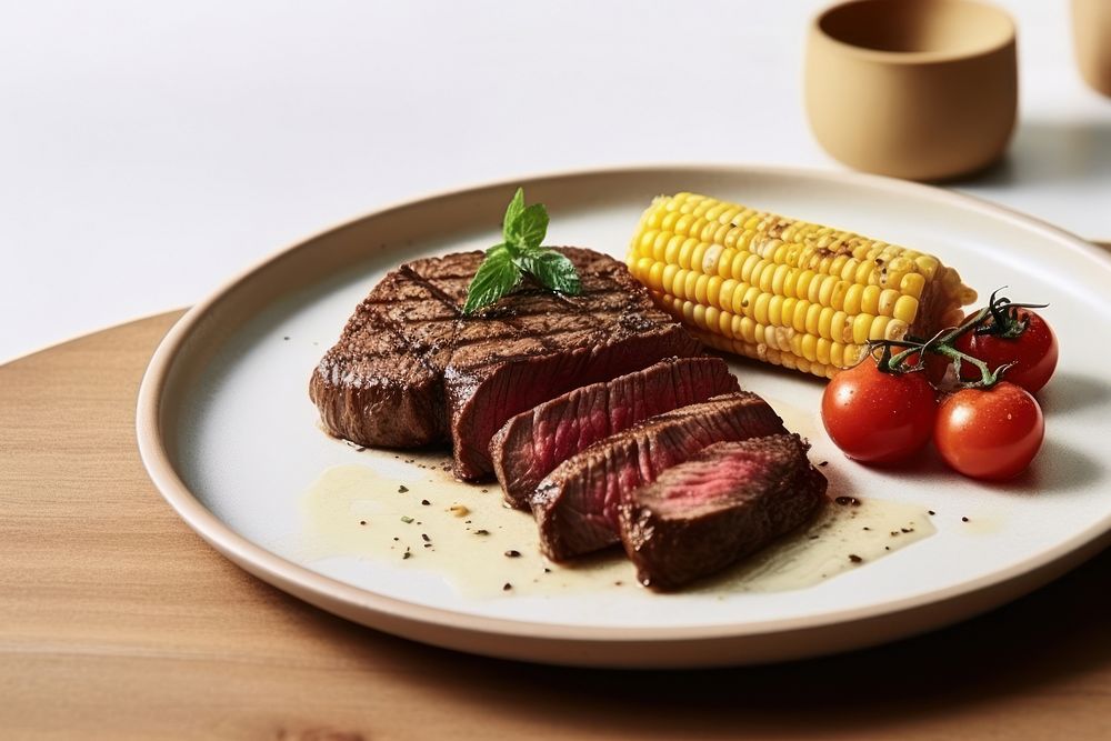 A beef steak plate table food.