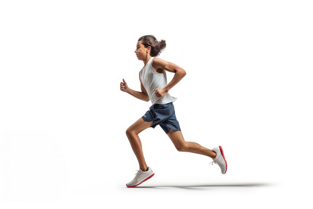 A boy wearing sport cloth running jogging sports shorts.