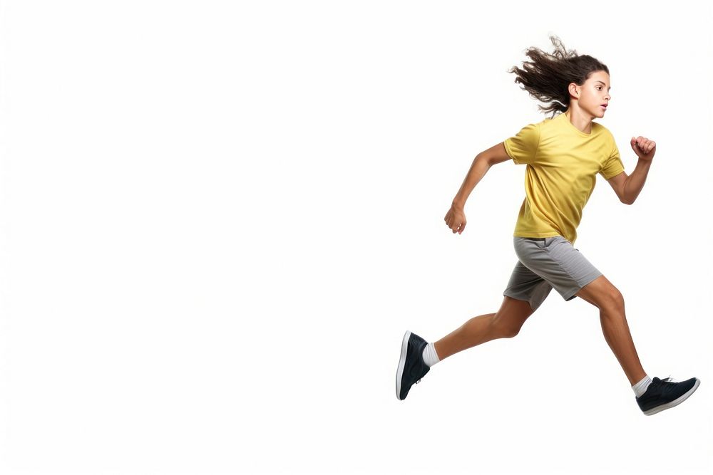 A boy wearing sport cloth running jumping jogging sports.