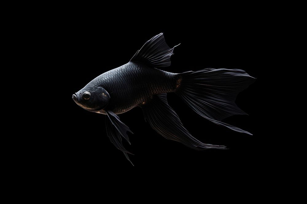 A black gold fish animal underwater monochrome.