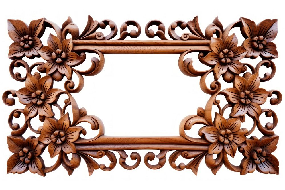 A flower frame wood art white background. AI generated Image by rawpixel.