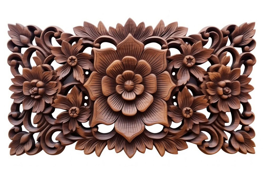 A flower frame wood art white background. AI generated Image by rawpixel.