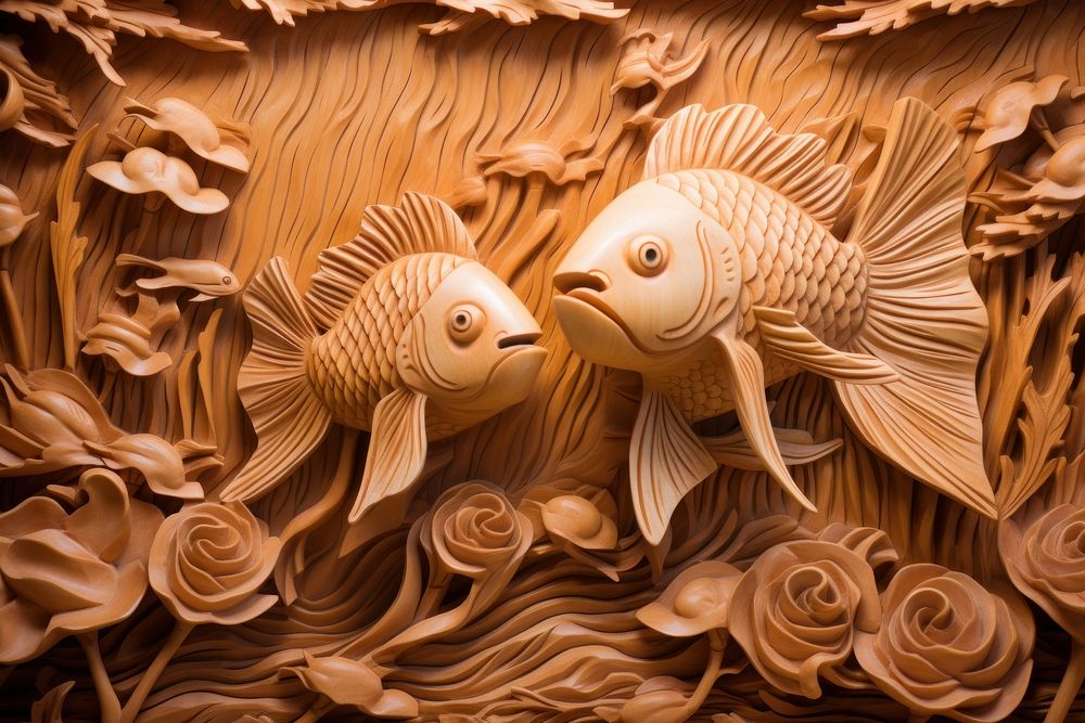 A siamese fighting fish wood art backgrounds. AI generated Image by rawpixel.