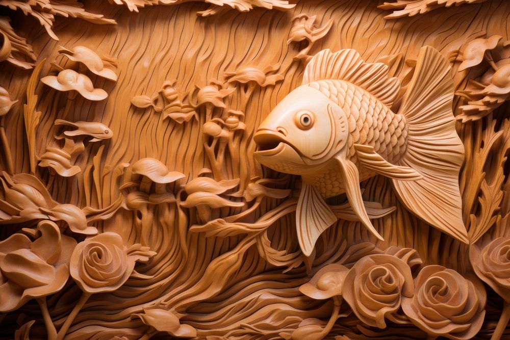 A siamese fighting fish wood art backgrounds. AI generated Image by rawpixel.