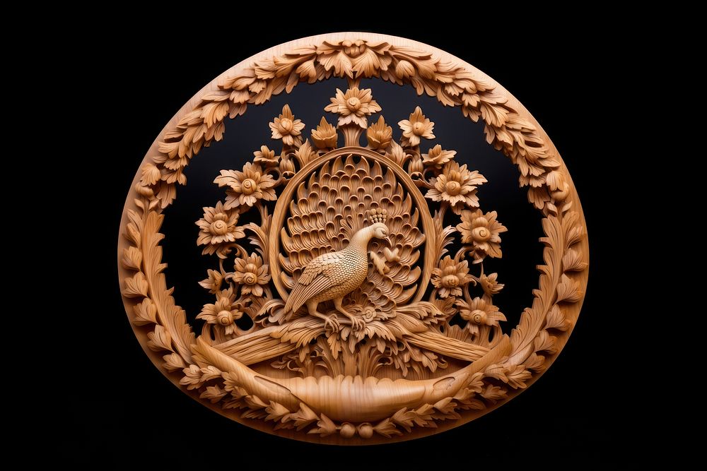A peacock wood art representation. AI generated Image by rawpixel.