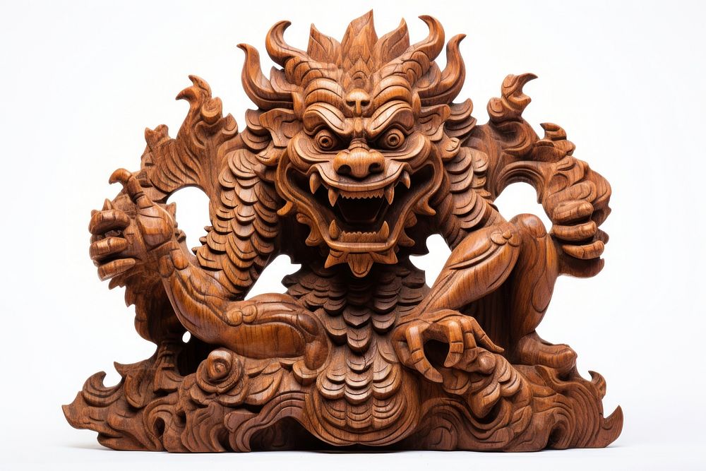 A thai mythology creature wood art tradition. 