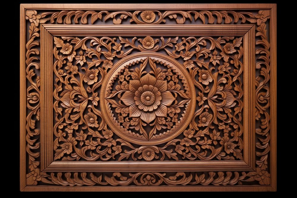 A thai pattern frame wood art backgrounds. AI generated Image by rawpixel.