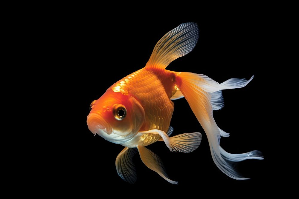 A gold fish goldfish animal black background.