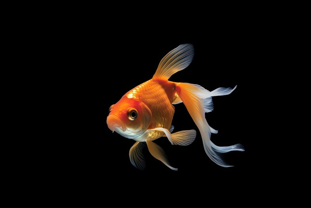 A gold fish goldfish animal black background.