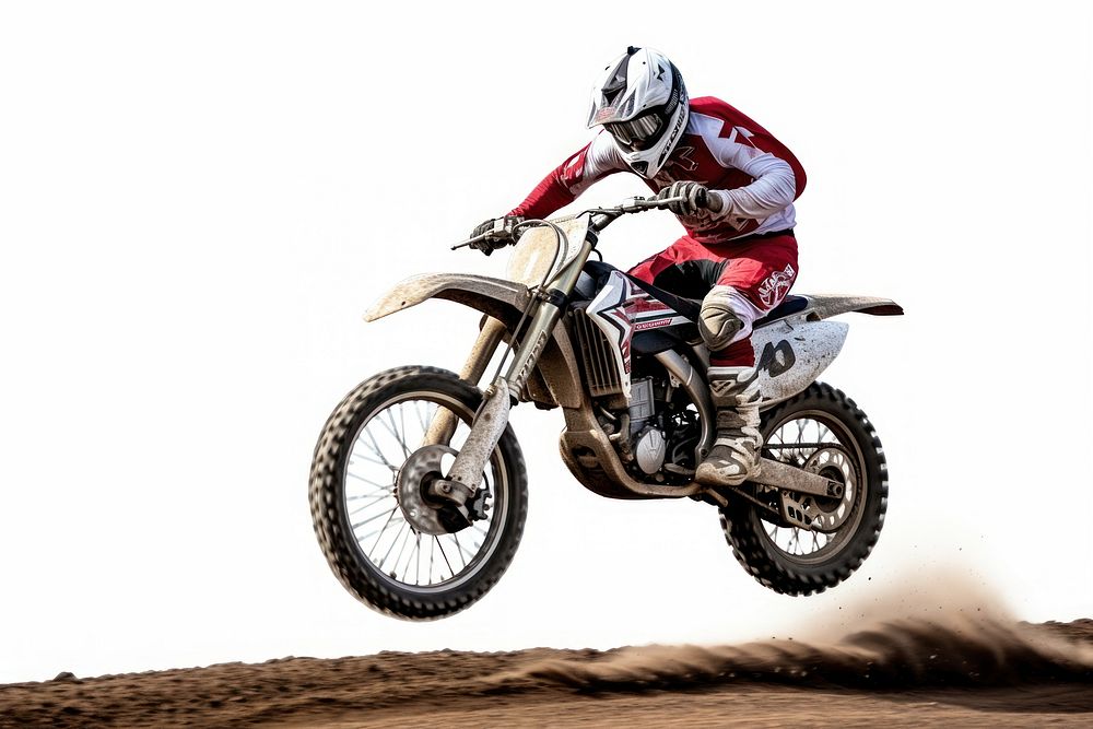 A man riding motorcross motorcycle motocross vehicle helmet.