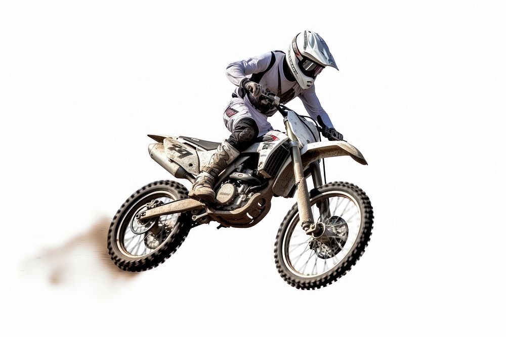 A man riding motorcross motorcycle motocross vehicle helmet.
