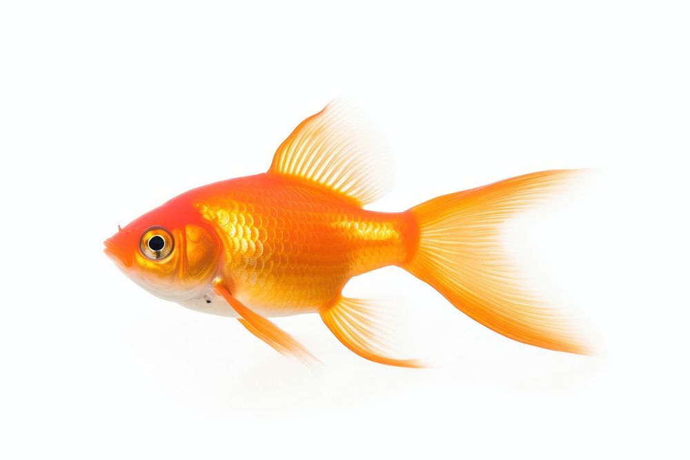 A red gold fish goldfish animal white background.