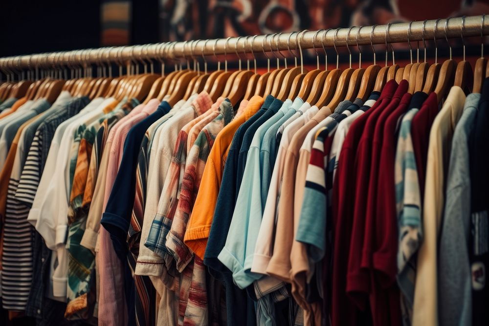 Many shirt hang on in the shop closet consumerism arrangement. AI generated Image by rawpixel.