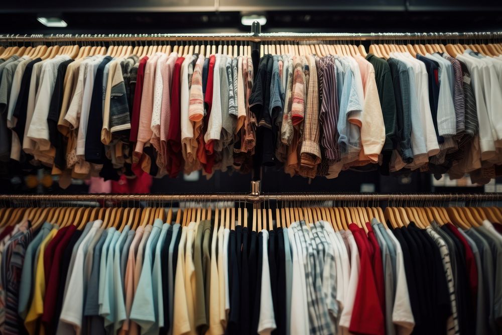 Many shirt hang on in the shop boutique closet consumerism. AI generated Image by rawpixel.