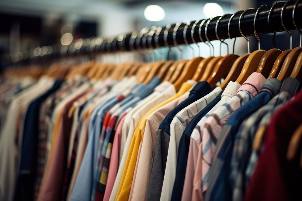 Many shirt hang on in the shop consumerism arrangement coathanger. AI generated Image by rawpixel.