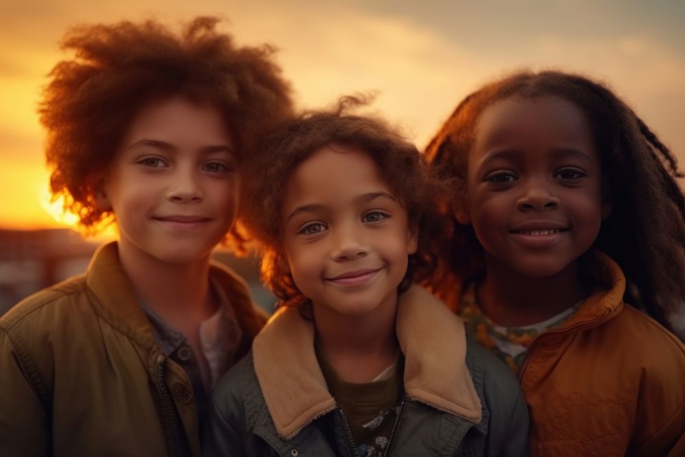 Three diversity kids child adult sun. AI generated Image by rawpixel.