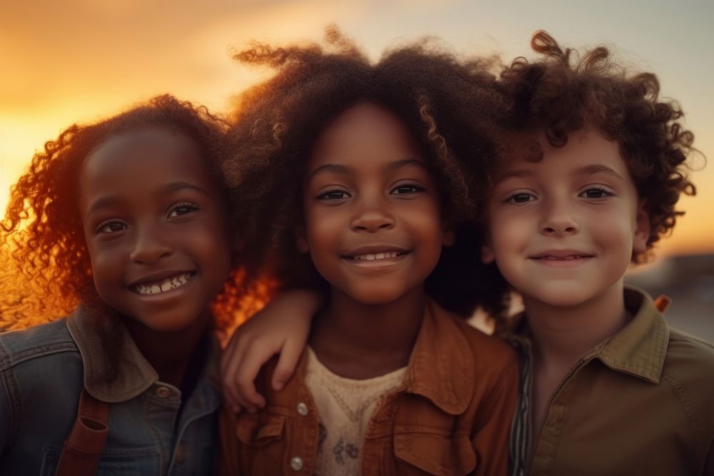 Three diversity kids photography smile togetherness. AI generated Image by rawpixel.