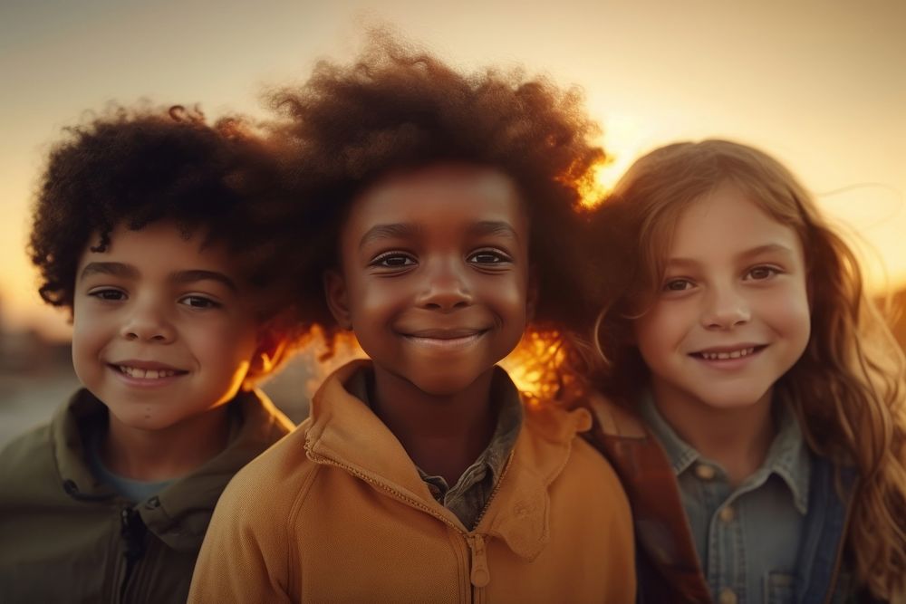 Three diversity kids photography portrait outdoors. AI generated Image by rawpixel.