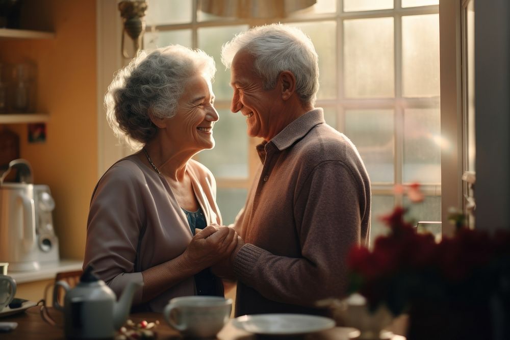 Senior couple cheers coffee cup window adult men. AI generated Image by rawpixel.